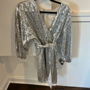 Silver sequin Anthropologie wrap dress NWT